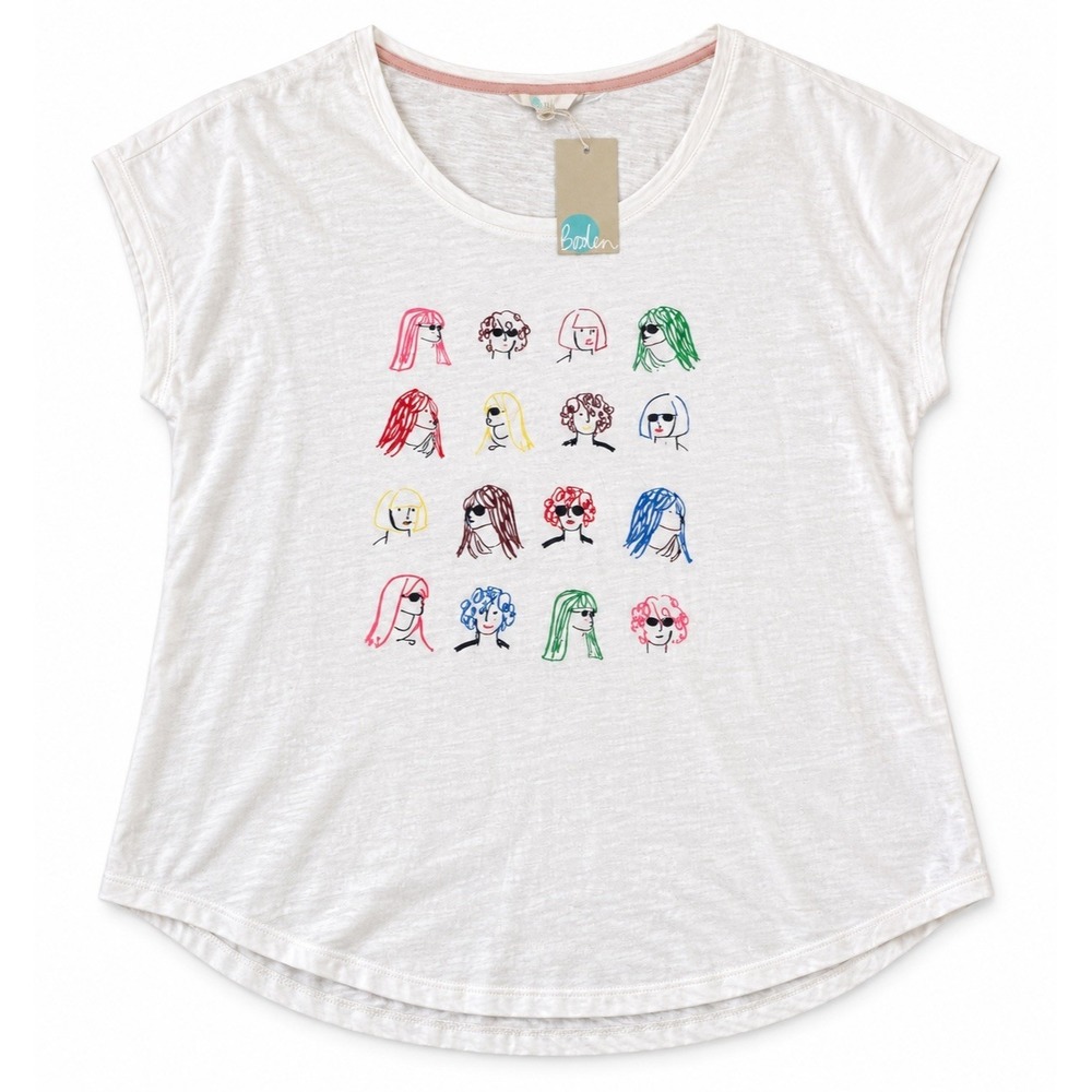 Boden Womens Graphic Face Print Slub Tee NEW Size XL
